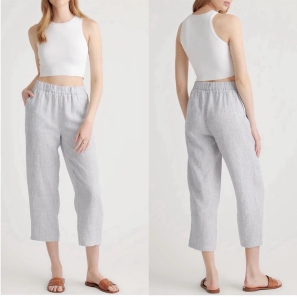 Quince 100% European Linen Pants in Blue Pinstripe size Large - Picture 1 of 5